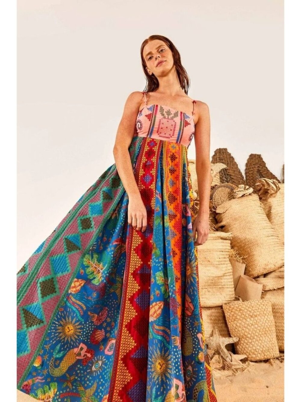 Farm Rio Color Block Embroidered Maxi Dress in Multi - Picture 2 of 4